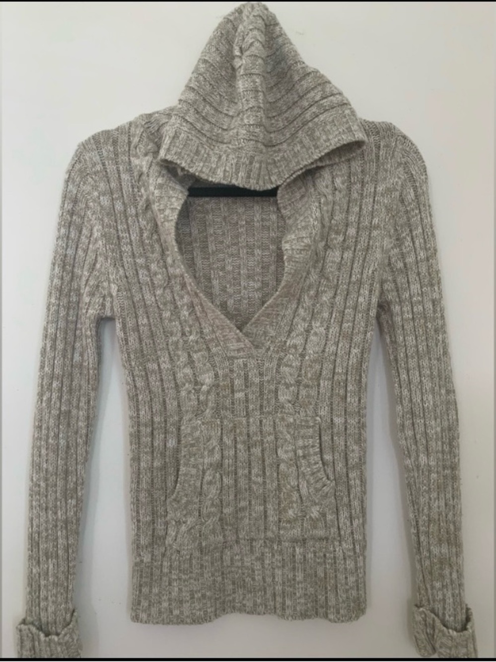 Rue21  Beige V-Neck Cable Knit Hooded Sweater
